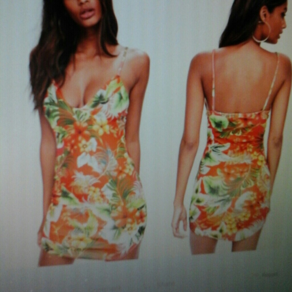 Orange Strappy Plunge Print Bodycon Size US 4